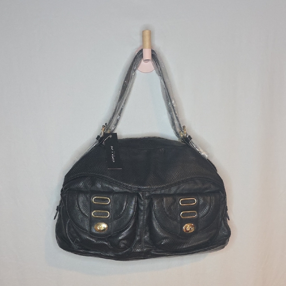 Olivia + Joy Black Shoulder Bag with Gold Accents